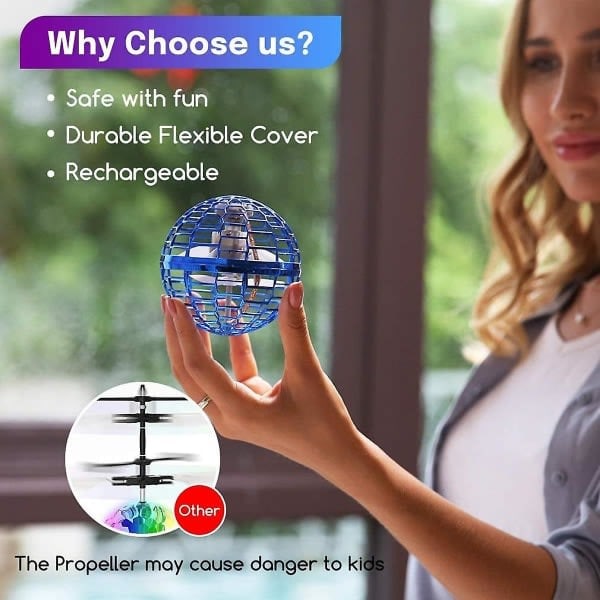 Flyvende Bold Legetøj, 360 Graders Roterende Svævende Globe Bold Legetøj Indbygget LED Mini Globe Drone Flyvning (Blå) (FMY)