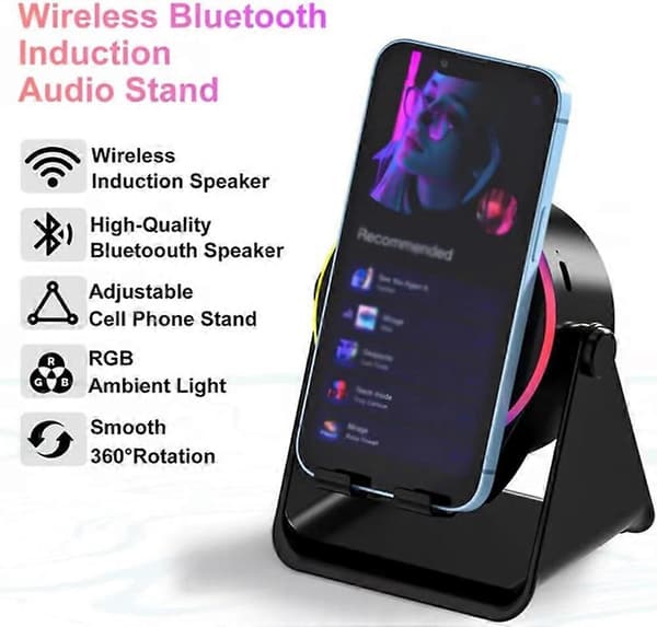 4-i-1 360 graders roterande Bluetooth-högtalarstativ för telefoner Black