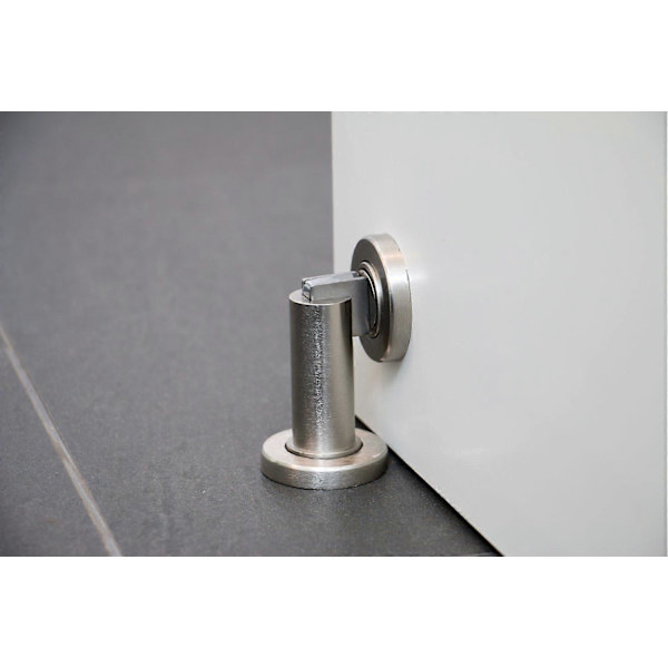 Magnetisk dørstopper - Dørholder i rustfrit stål look inkl. fastgørelsesmateriale - Magnetisk dørstopper til gulv- og vægmontering