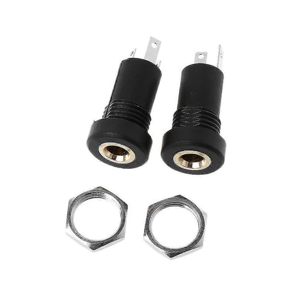 2x 3,5 mm Jack Uttag 3 Pol Svart Stereo Lödkolv Panelmontering Guldpläterad Med Mutter