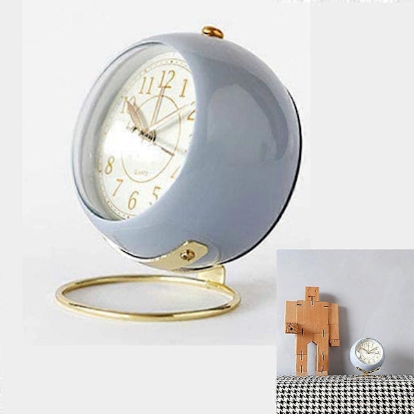Väckarklocka, liten tyst bordsklocka retro väckarklocka utan tickande, nattlampa, ljuddämpare, HD-glas för inredning / vardagsrum / säng Blau