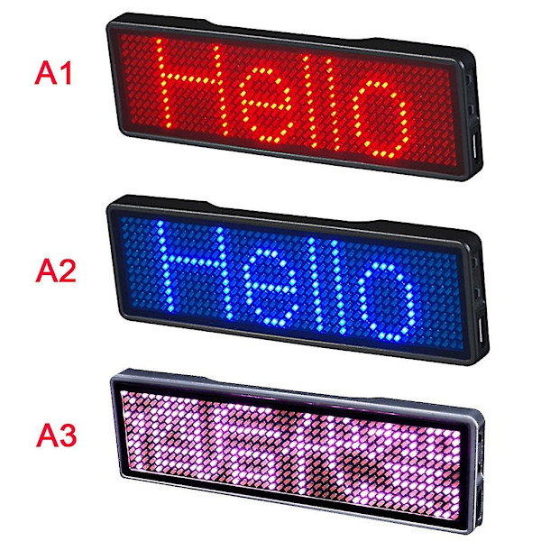 Bluetooth LED-skilt, Oppladbart digitalt LED-navneskilt for festkonferanse med DIY programmerbar rullende melding. red