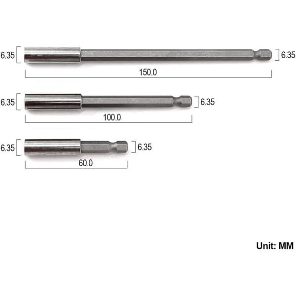 1/4\" Hex Bit Magnetisk Borebit Forlængerholder Borebit Skift Forlænger 6.35mm Elværktøj Hex 60/100/150mm 3 Stk