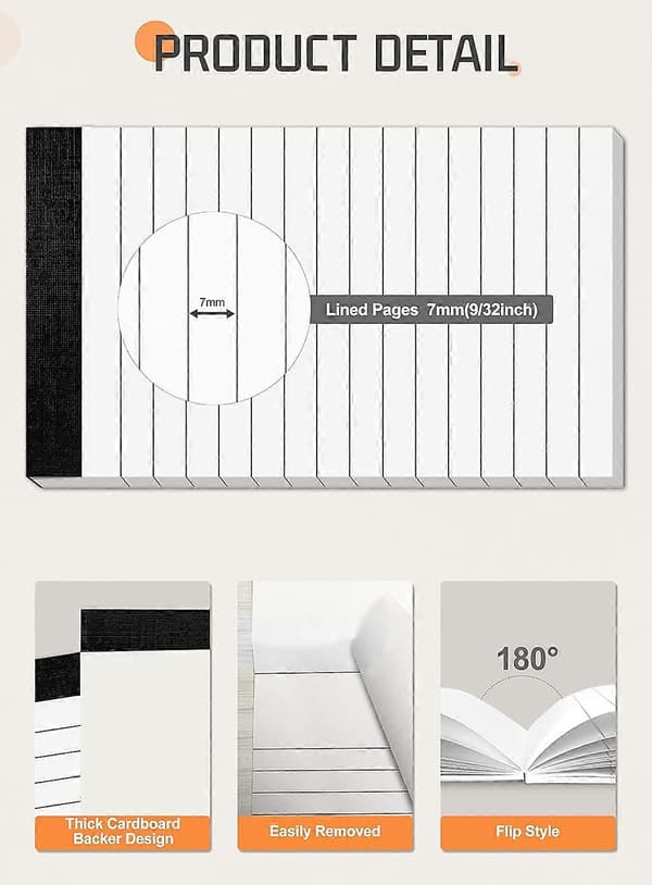 A7 Små Notesblokke Refiller Memoblokke 3x5 Tommer Linjerede Skriveblokke med 30 Ark Notepapir i Hver Blok Mini Lomme Notesbog Refiller 14Pcs