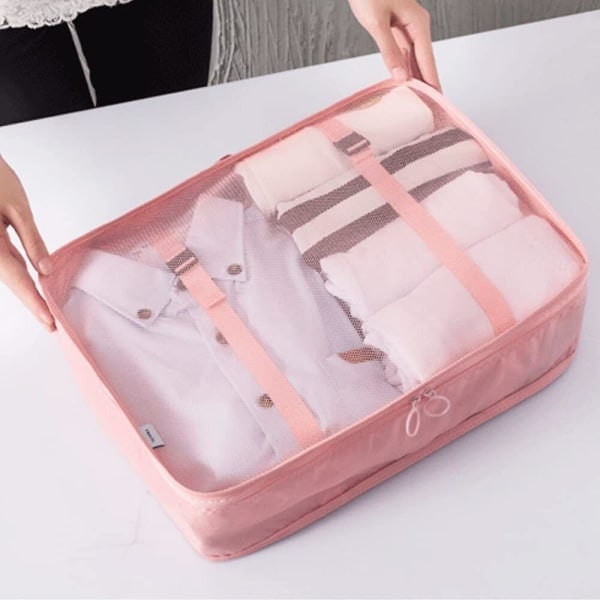 8-pack Organizer Set för Resväskor, Förvaringsväskor, Packningskuber, Reseväskor, Presenter Pink