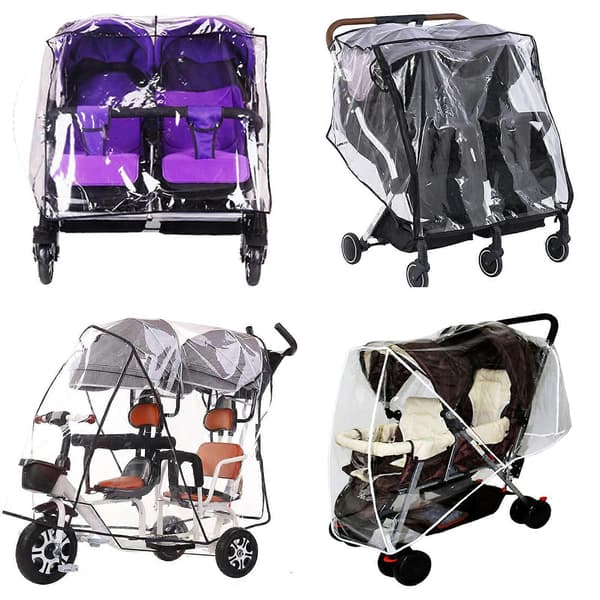 Regnskydd för tvillingvagnar, heltäckande skydd, vindtätt barnvagnsskydd för utomhusbruk front and rear seats