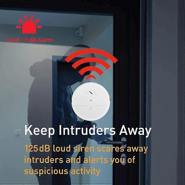 Glasbrudsalarm 125dB Vinduesvibrationsdetektor Sensor Alarm 3-pak Ultra-slank tyverialarm til dør og vindue med justerbar følsomhed