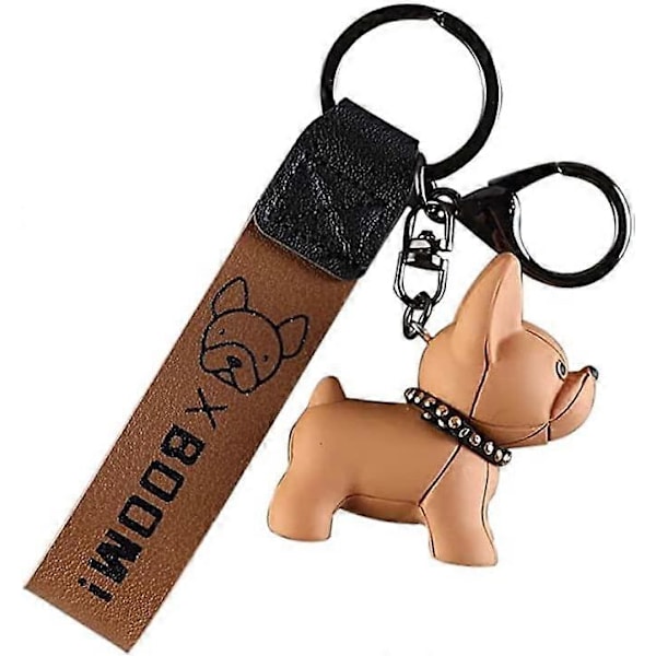 Söt Fransk Bulldog Nyckelring Hänge Tecknad Skolväska Handväska Bil Nyckelring Hänge