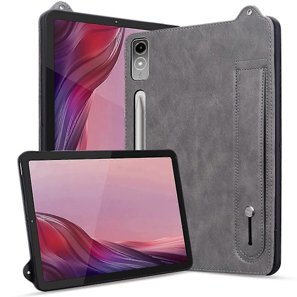 Fodral för Lenovo Tab P12 med Handrem, Stativ, Läder - Grå Multicolor Grey