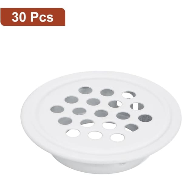 25 mm (1\") Cirkulær Ventilationsrist, 30 Stykker, Rustfrit Stål, med Runde Mesh Luftventiler til Køkken, Badeværelse, Skab, Hvid