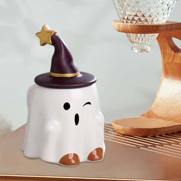 2025 Halloween Kaffemugg Keramisk Mugg med Lock Dryckesvaror 3D Kaffekopp Spökmugg för Blinking Elf
