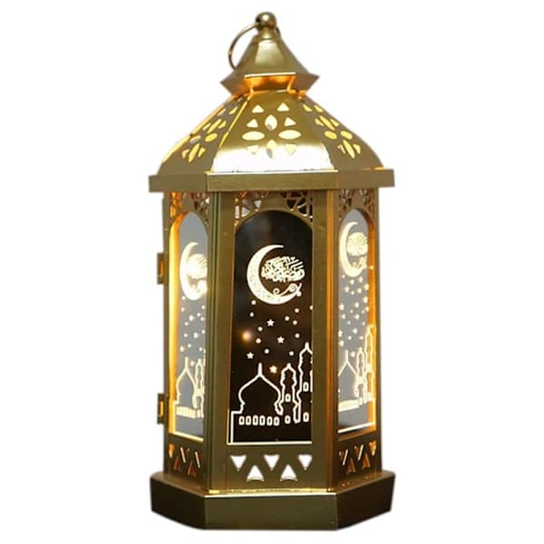 Eid Mubarak LED-lys metal lanterne lampe batteri natlys Ramadan dekoration-måne 1