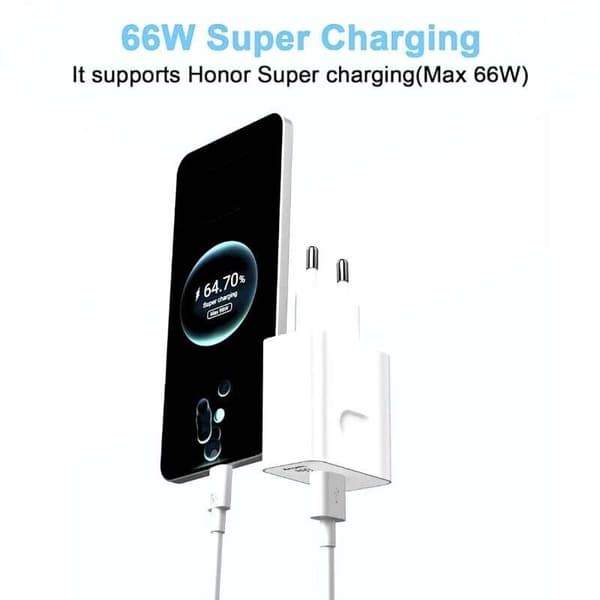 66W Supercharge hurtiglader for Honor 200 Lite, 90 Lite, Magic6 Lite, 66W med USB-C 6A-kabel (1m) for Honor Magic6, 6Pro, Magic7 Lite