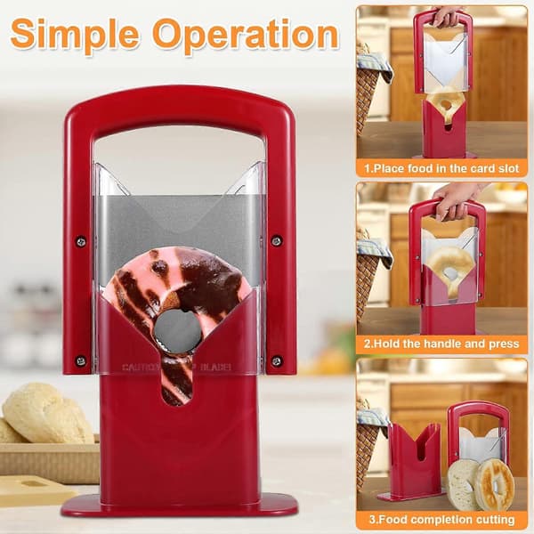 Bagelkutter, rustfritt stål brød toast kutter multifunksjonell for bagels toast muffins frukt og grønnsaker Red
