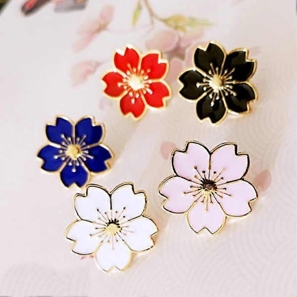 Twinkle Trinket Söt Dam Körsbärsblom Enamel Brosch Nål Kostym Krage Märke Smycken black