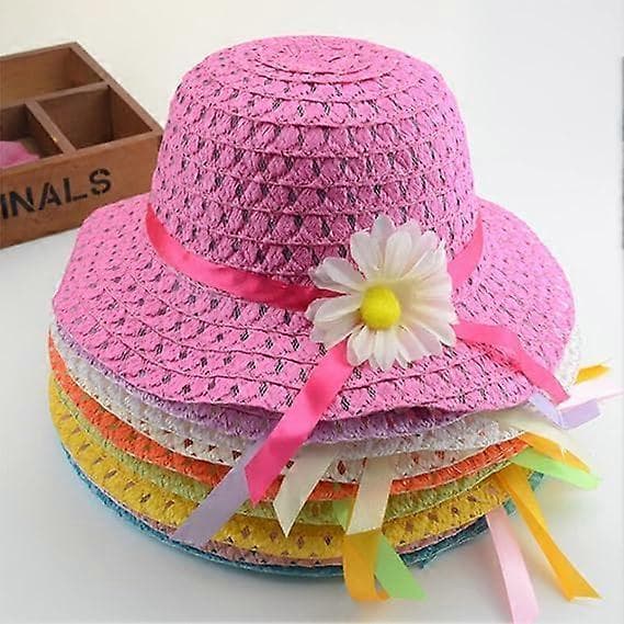 Stråhatte Søde Blomster Solhatte Sommer Strandhatte Strå Solskærme til Spædbørn Piger Småbørn Strandhat Pink
