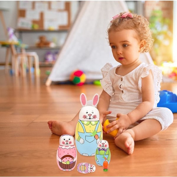 Pääsiäispupukoristeet, pinotut puiset käsintehdyt Matryoshka-nuket, pääsiäismunalelut, täydellinen lasten syntymäpäivälahjaksi tai kodin sisustukseen