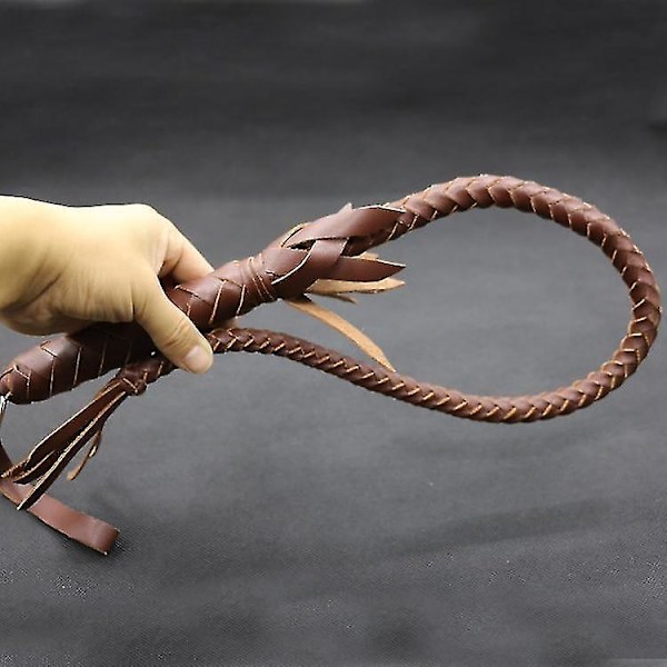 Skridsikkert læderhåndtag i træ, ridepiske, rideudstyr til væddeløb 70cm Leather Brown