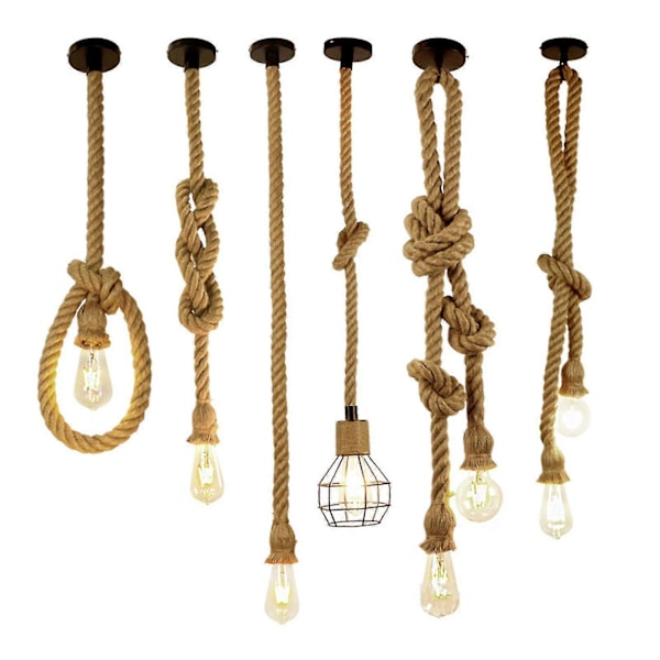 Pendellampe Hampetau Retro Industriell Stil Hengelampe Taklampe Jute Tau For Klesbutikk Kaffebar Bar Restaurant Enkelt Hode 1m