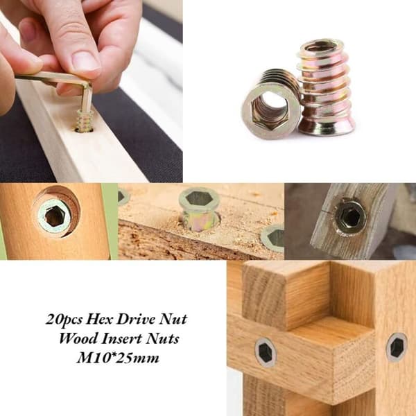 Pakke med 20 M10 gjengede sekskantmuttere (M1025mm)