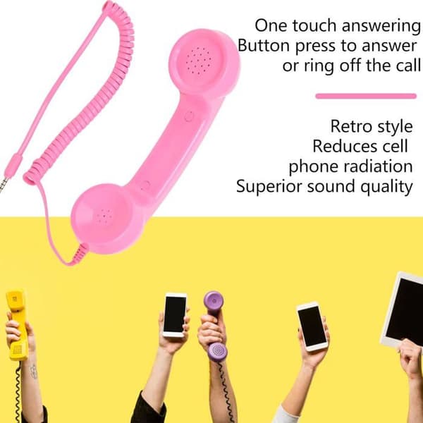 Retro Telefonlur - 1 Enhet - ABS - 3,5 mm Jack - Strålningsreducering - Rosa