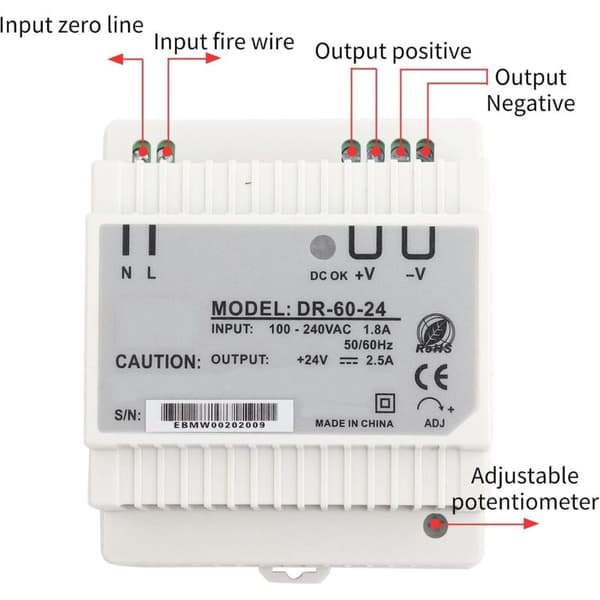 DR-60-24 60W 24V Enkel DIN-skena AC/DC-kopplingsströmförsörjning