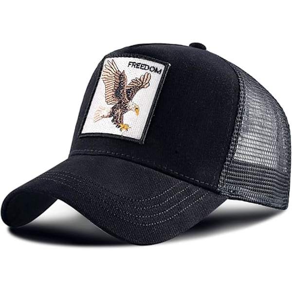 Baseball-lippis miehille ja naisille, 5-paneelinen säädettävä Trucker-lippis verkkotakapuolella, urheilullinen vapaa-ajan lippis kesäksi, aurinkohattu unisexille (Susi) Eagle Black
