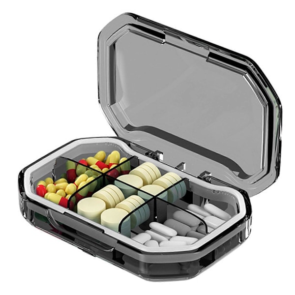Praktisk 7-dagars pillerdosett med 4/6 fack, stor plats, spänne, bra tätning, fickformat pillerfodral från Jikaixiang Grey B