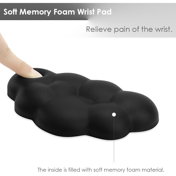 Håndledsstøtte Musemåtte Ergonomisk Blødt PU Læder Memory Foam Håndledssmerte Lindring Musemåtte med Skridsikker Base (Sort)