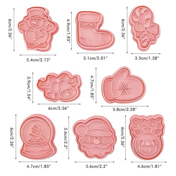 8 stk. julekageforme 3D tegneserie kiksform julefondantforme til jule DIY kagedekorationsværktøjer