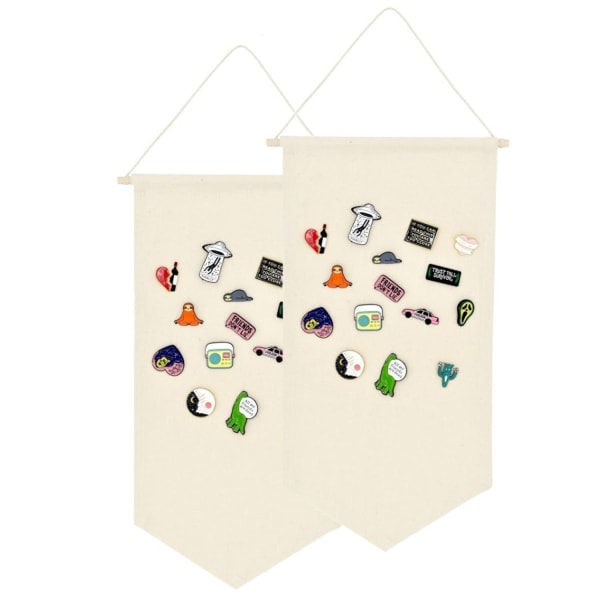2 kpl seinälle asennettava tarjotin näyttö kangas emali rintakoru kokoelma näyttö banneri mitali pin säilytys kaulus lippu viiri kehys (beige)