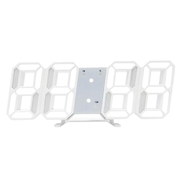 LED Digital Display Veggklokke Lysende Nattmodus Justerbar Elektronisk Bordklokke Veggklokke Dekor Stue LED Klokke [dB} Hvit White