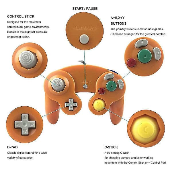 Ny kablet controller til Nintendo Gamecube konsol og Wii U konsol sølv