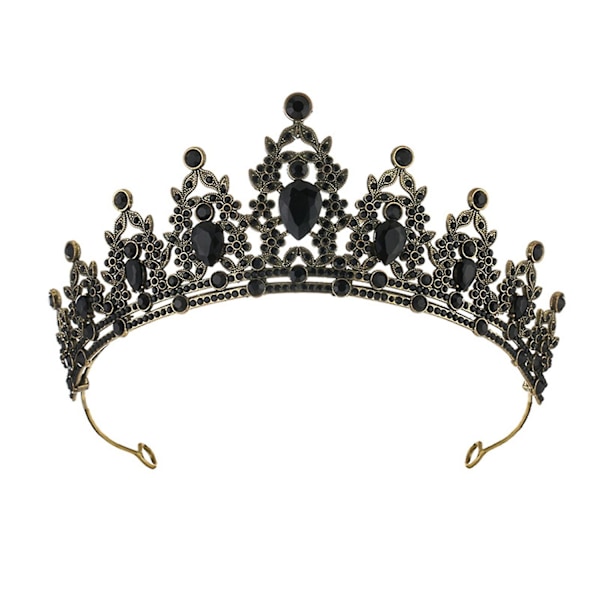 Retro Faux Krystall Krone Bryllup Brude Tiara Dronning Krone Buede Ender Prinsesse Krone Tiara Ballhode Black