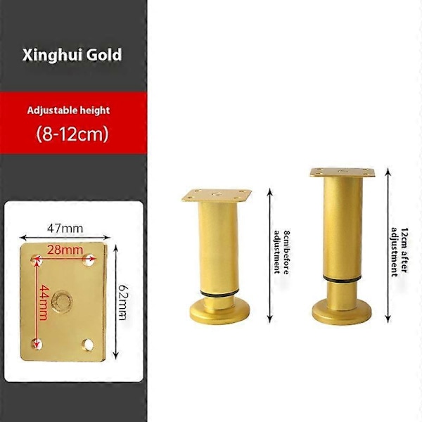 Helposti asennettava 4 pöydänjalan sarja, korkeussäädettävä sopimaan erilaisiin kodin tyyleihin Gold 8cm-12cm