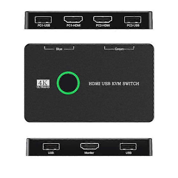 KVM Switch 2-Port Box USB och HDMI-kompatibel switch för 2 datorer Dela tangentbord Mus Skrivare a [DB]