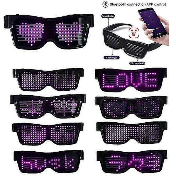 App-kontrollerte Bluetooth LED Party Briller USB-Lading Flash Briller App Control PINK