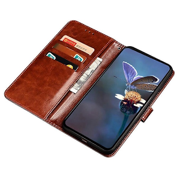 Til HMD Skyline Stand Case Crazy Horse Tekstur Læder Telefon Cover Red
