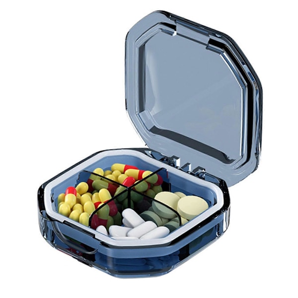Praktisk 7-dagars pillerdosett med 4/6 fack, stor plats, spänne, bra tätning, fickformat pillerfodral från Jikaixiang Blue A