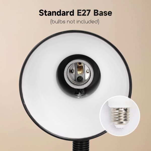 Retro Skrivebordslampe - 1 Enhed - Sort Metal - Justerbar Hals - Integreret E27 Fatning - Til Læsning og Sengebord