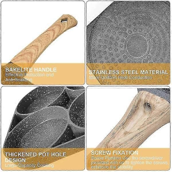 Eggpanne, Non-Stick Pannekakepanne Eggpanne med Stekepanne med 4 Hull Stekt Egg Pannekake Maker for Induksjon