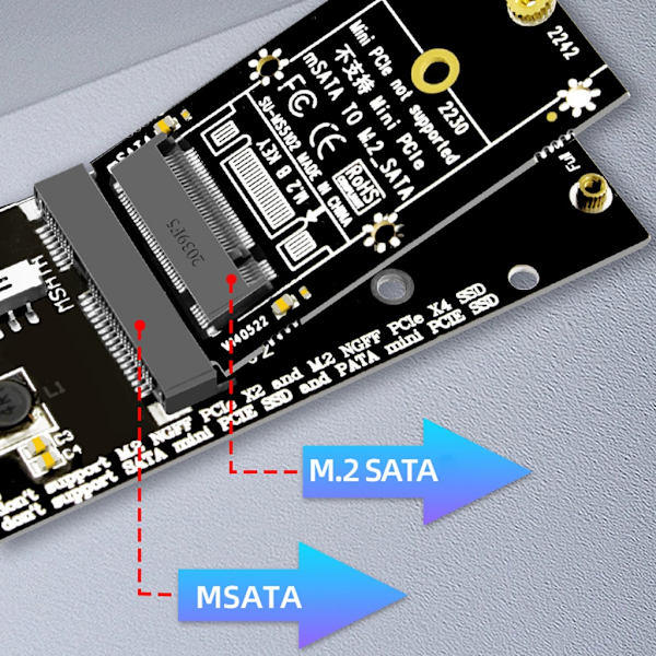 MSATA-M.2 SATA -sovitinlaajennuskortti tukee SSD 2230 2242 6Gbps nopeaa