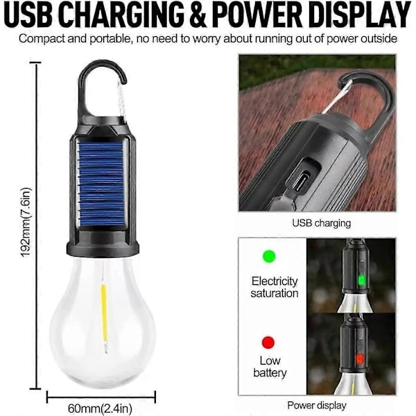 Solarteltlys USB Genopladelig LED Campinglanterne Udendørs C