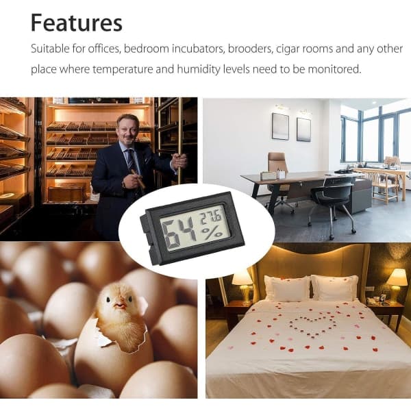 Digitalt Termometer Hygrometer, 2-Pakning Hygrometer Termometer Mini Probe Termometre Temperatur Fuktighetsmåler for Reptil Inkubator