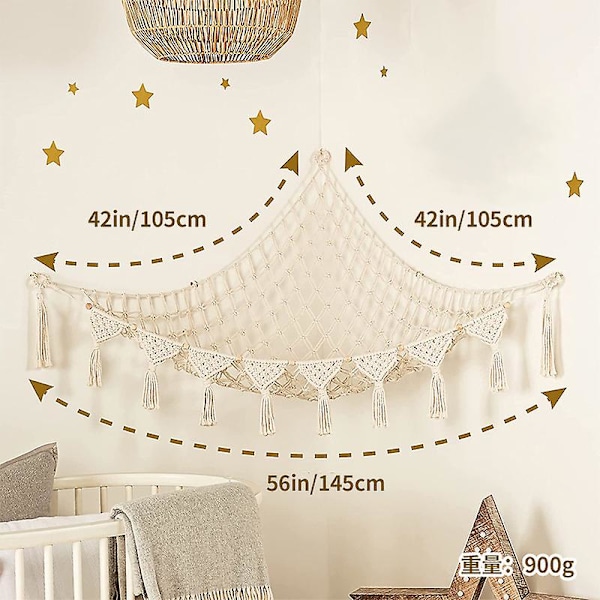 Boho Förvaringsnät för Gosedjur (Extra Stort) och Gosedjursnät eller Hängmatta för Små Gosedjur eller Plyschdjur White 105*105*145