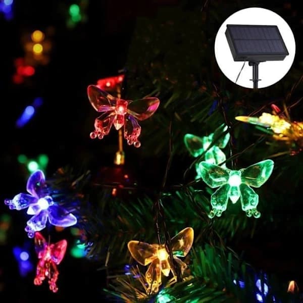 7m 50 LED Solcellelamper med Sommerfugle, IP44 Vandtæt, 8 Tilstande til Have, Terrasse, Fest, Jul, Bryllup