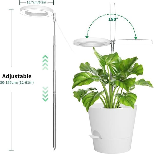 Fuld-spektrum LED-lampe til indendørs planter, 155 cm, højdejusterbar med 72 LED'er, 3 lysstyrkeniveauer
