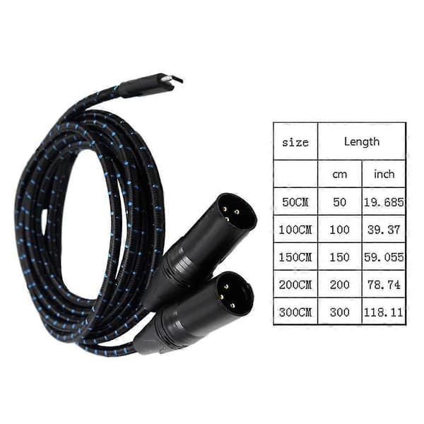 TypeC - 2XLR-kaapeli UsbC - 2XLR-sovitinjohto äänilaitteille 100cm