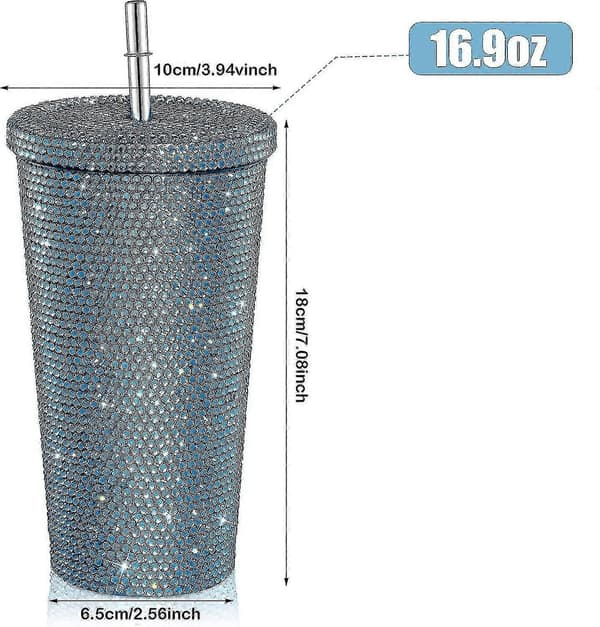 Bling Diamant Tumbler Glitter Vattenflaska Med Lock - -Sy Blue