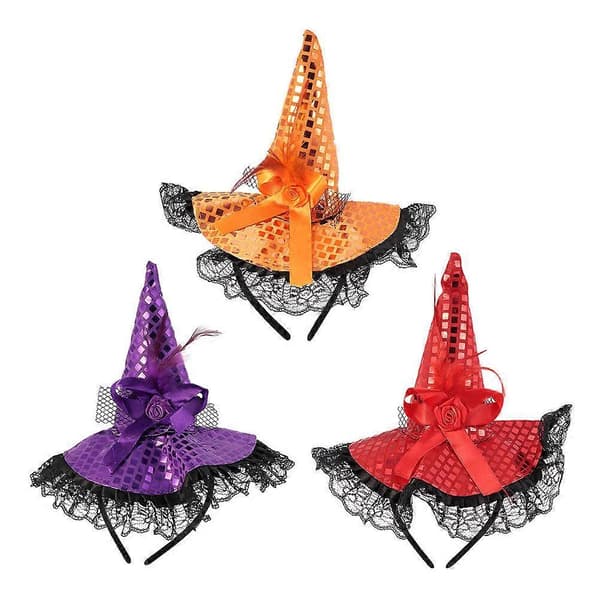 2025 3 st Halloween Häxhatt Hårband Maskerad Spets Paljetter Hatt Hårband